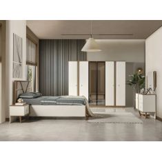 Stewehome Σετ Υπνοδωματίου Μινιμαλιστικού Σχεδιασμού με Κρεβάτι Αποθήκευσης Ντουλάπα και Κομοδίνα-Κρεμ/Καρυδί 160x200 cm 743604 |  Σέτ Κρεβατοκάμαρας στο espiti