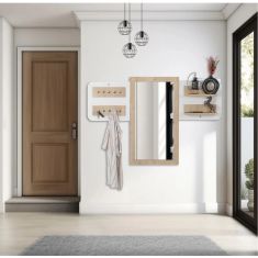 Stewehome Κρεμάστρα Τοίχου με Καθρέφτη Λευκή MDF Σκανδιναβικού Στυλ 135x14x85 cm 823231 |  Καλόγεροι -Κρεμάστρες στο espiti