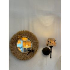 Stewehome Χειροποίητο Ραφιά Απλίκ Τοίχου με Μαύρο Φιόγκο Ασύρματο 30x24 cm 395934 |  Απλίκες στο espiti