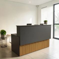 Stewehome πάγκος ρεσεψιόν ανθρακί με ραβδωτή ξύλινη βάση 180x80x105 cm 328293 |  Γραφεία στο espiti