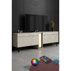 Stewehome Έπιπλο τηλεόρασης Nova με LED και Μεταλλικά Πόδια Τραβερτίν Μπεζ 180x32x55 cm 665145 |  Έπιπλα τηλεόρασης στο espiti