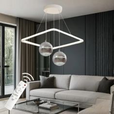 Stewehome Κρεμαστό Φωτιστικό Vivaldi Διπλό Λευκό Χρώμιο LED με Τηλεχειρισμό 45x90x90 cm 183545 |  Οροφής στο espiti