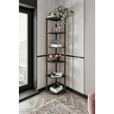 Stewehome Γωνιακή βιβλιοθήκη 6 επιπέδων από MDF Μαύρο 34x160x34 cm 232975 |  Βιβλιοθήκες στο espiti