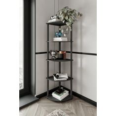 Stewehome Γωνιακή βιβλιοθήκη 5 επιπέδων από MDF Μαύρο 34x160x34 cm 129324 |  Βιβλιοθήκες στο espiti