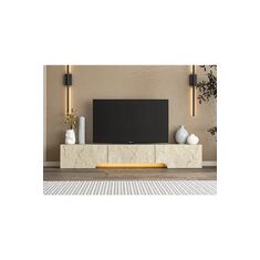 Stewehome Μοντέρνο έπιπλο τηλεόρασης με LED και λεπτομέρειες τραβερτίνη Πολύχρωμο 180x30x30 cm 169267 |  Έπιπλα τηλεόρασης στο espiti