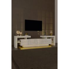 Stewehome Σετ μοντέρνα σύνθεση τηλεόρασης με led φωτισμό και τετράγωνιο τραπεζάκι μέσης με travertine σχέδιο Εκρού 190x30x60 cm 335090 |  Έπιπλα τηλεόρασης στο espiti