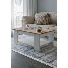Stewehome Τραπέζι σαλονιού από πεύκο ατλαντικού σκανδιναβικού στιλ με μεγάλο κάτω ράφι Λευκό 90x60x60 cm 293162 |  Τραπεζάκια σαλονιού στο espiti