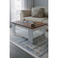 Stewehome Μοντέρνο σκανδιναβικό τραπεζάκι σαλονιού με ράφι από σαντουλάμ Καφέ 90x60x60 cm 989385 |  Τραπεζάκια σαλονιού στο espiti