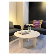 Stewehome Τραπέζι σαλονιού από MDF μοντέρνο στρογγυλό Κρεμ 80x80 cm 143117 |  Τραπεζάκια σαλονιού στο espiti
