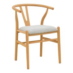 Καρέκλα Wishbone pakoworld rubberwood-ύφασμα σε φυσική-γκρι απόχρωση 51x58x73εκ |  Καρέκλες στο espiti