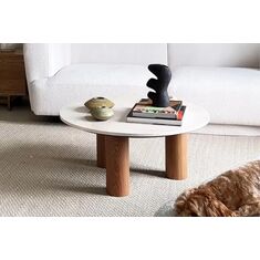 Stewehome Λευκό τραπέζι σαλονιού με φυσικό κέντρο 90x90x38 cm 996493 |  Τραπεζάκια βοηθητικά στο espiti