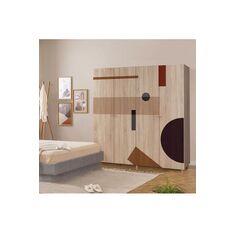Stewehome Ντουλάπα Μοντέρνου Design από Δρυ Καλλιτεχνική Γεωμετρία &amp; Ξύλινη Υφή 180x52x192 cm 347034 |  Ντουλάπες ρούχων στο espiti