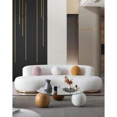Stewehome Λευκός Καμπυλωτός Καναπές με Χρυσή Βάση 230x90x90 cm 884429 |  Καναπέδες στο espiti