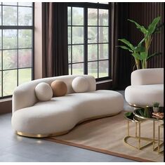 Stewehome Κρεμ Καμπυλωτός Καναπές με Χρυσή Βάση 230x90x90 cm 884429 |  Καναπέδες στο espiti