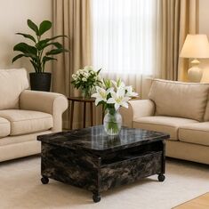 Stewehome Τραπεζάκι Μαύρο Μαρμάρινο με Συρτάρια Αναδιπλούμενο 90x60x35 cm 420583 |  Τραπεζάκια σαλονιού στο espiti