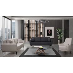 Stewehome Σετ καναπέδων Ilayda 3+3+1 με απαλή υφή ανθρακί /κρεμ 208x93x98 cm 731773 |  Καναπέδες στο espiti