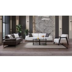 Stewehome Σετ σαλονιού Lina 3+3+1 με λεπτά μαύρα πόδια και χαμηλή πλάτη -καφέ/ κρέμα 230x94x76 cm 313541 |  Καναπέδες στο espiti