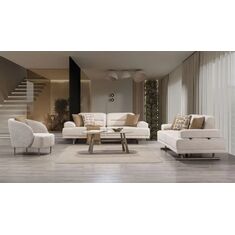 Stewehome Σετ σαλονιού Duru 3+3+1 κρεμ με μεταλλική βάση και λειτουργία κρεβάτι 230x95x90 cm 503970 |  Καναπέδες στο espiti