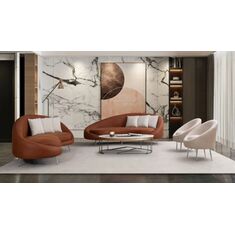 Stewehome Σετ σαλονιού Loft 3+3+1 με καμπύλο design και μεταλλικά πόδια -καφέ/ κρεμ 230x90x95 cm 569644 |  Καναπέδες στο espiti
