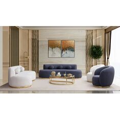 Stewehome Σετ σαλονιού Elips 3+3+1 καμπύλο με μεταλλικά πόδια λευκό σκούρο μπλε 230x90x75 cm 208411 |  Καναπέδες στο espiti
