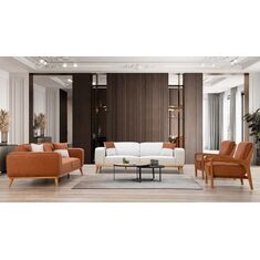 Stewehome Ruya Σετ Καναπέδων 3+3+1 Με Καμπύλο Σχεδιασμό &amp; Μεταλλικά Πόδια Κεραμιδί /Κρεμ 200x100x95 cm 453797 |  Καναπέδες στο espiti