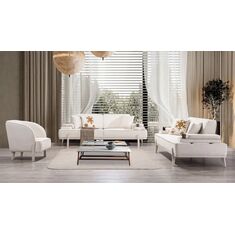 Stewehome Sofia Σετ Καναπέδων 3+3+1 Με Ανοιγόμενο Μπράτσο Θήκη Ποτηριού &amp; USB Κρεμ 235x95x81 cm 567796 |  Καναπέδες στο espiti