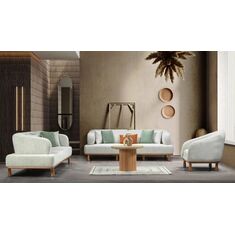 Stewehome Nova Σετ Καναπέδων 3+3+1 Με Ξύλινη Βάση &amp; Καμπύλα Μπράτσα Πράσινο Σαζ 240x100x48 cm 430280 |  Καναπέδες στο espiti
