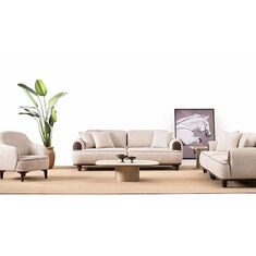 Stewehome Tetra Σετ Καναπέδων 3+3+1 Με Κρεβάτι &amp; Ξύλινες Λεπτομέρειες Κρεμ / Καφέ 230x100x70 cm 267451 |  Καναπέδες στο espiti