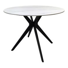 Τραπέζι Orbital pakoworld sintered stone λευκή ματ όψη μαρμάρου με μαύρο μεταλλικό πόδι Φ100x76εκ |  Τραπέζια στο espiti