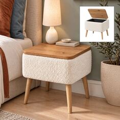 Κομοδίνο Nivo Megapap ύφασμα teddy χρώμα λευκό - pine oak 45x35x45εκ. |  Κομοδίνα στο espiti
