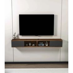 Stewehome Μοντέρνο Επιτοίχιο Έπιπλο TV σε Απόχρωση Ξύλου και Ανθρακί 140x22x19.6 cm 219658 |  Έπιπλα τηλεόρασης στο espiti