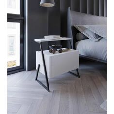 Stewehome Μοντέρνο Κομοδίνο με Συρτάρι &amp; Μεταλλικό Σκελετό λευκό -44. (Μοντέρνο Κομοδίνο με Συρτάρι &amp; Μεταλλικό Σκελετό) 44.4x42x56 cm 386178 |  Κομοδίνα στο espiti