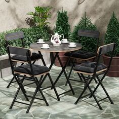 Stewehome Στρογγυλό Bistro Σετ 4 Ατόμων με Μαξιλάρια Τραπέζι και Καρέκλες Κήπου / Καπνί 70x70 cm 802275 |  Σετ τραπεζαρία κήπου στο espiti