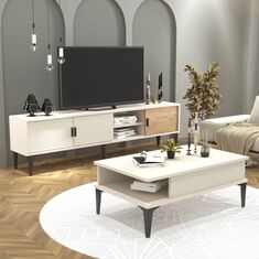 Stewehome Σετ Έπιπλο TV &amp; Τραπέζι Σαλονιού Μοντέρνο &amp; Λειτουργικό λευκό 180x35x5 cm 566756 |  Φοιτητικα Πακετα στο espiti