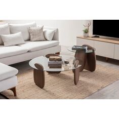 Stewehome Γυάλινο κέντρο και τραπεζάκι 2 τεμαχίων (καρυδιά) 90x90x40 cm 646584 |  Τραπεζάκια σαλονιού στο espiti