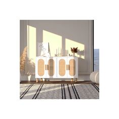 Stewehome Μοντέρνος Μπουφές με Ροτανένιες Λεπτομέρειες λευκό 120x30x73 cm 472628 |  Βιτρίνες - Έπιπλα εισόδου στο espiti