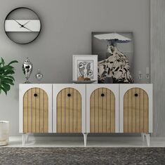 Stewehome Λευκή Κονσόλα με Ξύλινες Πόρτες &amp; Μοντέρνο Σχέδιο ΛΕΥΚΟ ΜΕ ΚΑΦΕ 150x40x60 cm 931741 |  Βιτρίνες - Έπιπλα εισόδου στο espiti
