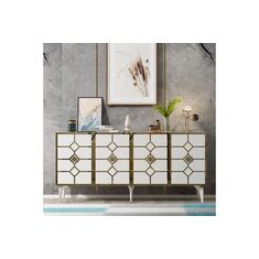 Stewehome Κονσόλα Αποθήκευσης Λευκό &amp; Χρυσό 150x40x80 cm 693953 |  Βιτρίνες - Έπιπλα εισόδου στο espiti