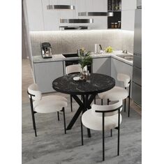Stewehome Μοντέρνο Στρογγυλό Τραπεζοσετ με 4 Καρέκλες για Κουζίνα &amp; Σαλόνι Μαύρο Μάρμαρο 90x90x70 cm 652710 |  Σετ τραπεζαρίες στο espiti