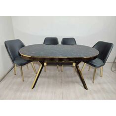 Stewehome Πολυτελές Τραπέζι Φαγητού 90x150 με Μαύρη Επιφάνεια Μαρμάρου και Χρυσές Λεπτομέρειες Με Καρέκλες Μαύρου Βελούδου &amp; Χρυσά Πόδια 90x150 cm 236306 |  Σετ τραπεζαρίες στο espiti