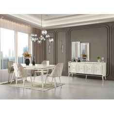 Stewehome Σετ τραπεζαρίας με κονσόλα και μονάδα αποθήκευσης πολυτελείας με ξύλινα πόδια και καθρέφτη Χρυσό x51 cm 180x41x51.5 cm 876795 |  Φοιτητικα Πακετα στο espiti