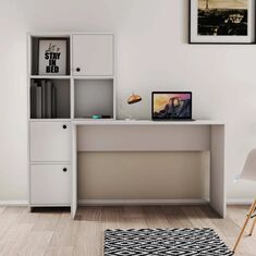 Stewehome Λευκό γραφείο με ραφιέρα και ντουλάπια 156.8x52x146.8 cm 499728 |  Γραφεία στο espiti