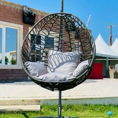 Stewehome Κρεμαστή Καρέκλα Ρατάν Σκούρο Γκρι 115x115x196 cm 973623 |  Κούνιες στο espiti