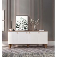 Stewehome Μπουφές Λευκό &amp; Δρυς με 4 Πόρτες 160x40x73 cm 956112 |  Βιτρίνες - Έπιπλα εισόδου στο espiti