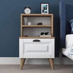 Stewehome Κομοδίνο ξύλινο με ράφια και συρτάρι 45x40x74.4 cm 841038 |  Κομοδίνα στο espiti