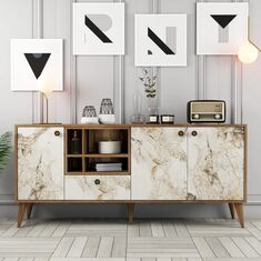 Stewehome Μπουφές Ξύλινος με Πόρτες Μαρμάρου 180x35x81 cm 292000 |  Βιτρίνες - Έπιπλα εισόδου στο espiti