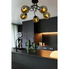 Stewehome Μαύρο Πλαφονιέρα 5 Λάμπες Alberto με Φυμέ Γυαλί 50x40 cm 119435 |  Οροφής στο espiti