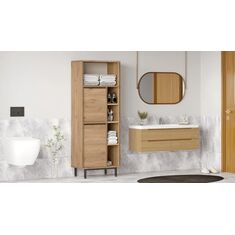 Stewehome Ντουλάπι Μπάνιου MDF με Μεταλλικά Πόδια δρυς 161.6x60x35.5 cm 408922 |  Στήλες Μπάνιου στο espiti