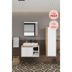 Stewehome Μπάνιο ντουλάπι με νιπτήρα από mdf με καθρέφτη και ψηλό ντουλάπι Λευκό 70x70x70 cm 110194 |  Στήλες Μπάνιου στο espiti