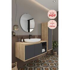 Stewehome Μπάνιο ντουλάπι με νιπτήρα καθρέφτη και ψηλό ντουλάπι από mdf Γκρι 100x45x51 cm 123385 |  Στήλες Μπάνιου στο espiti